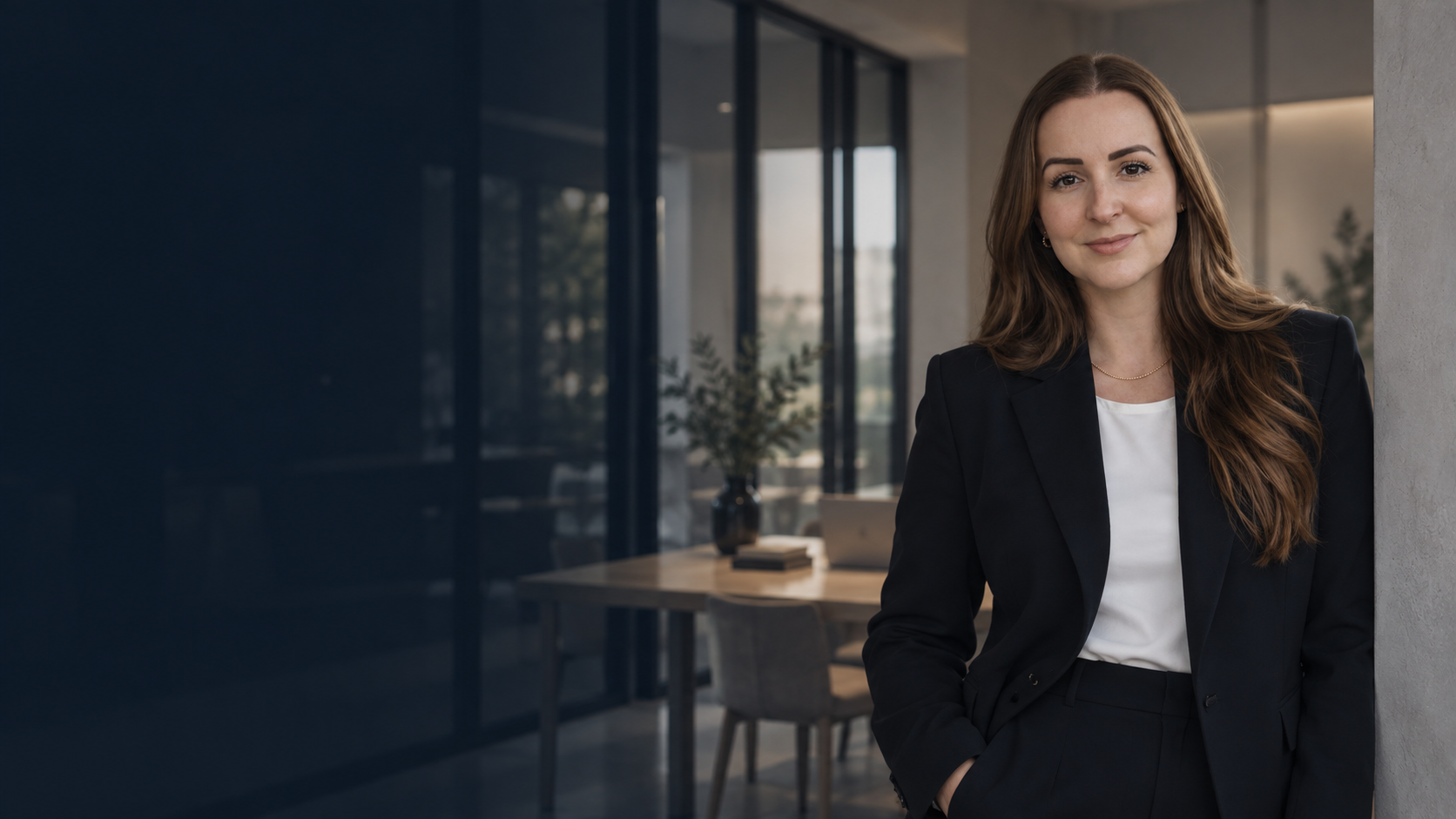 Karen Mannens in een modern kantoor